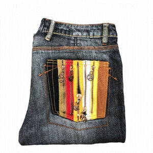 RARE Pepe London Embroidered Jeans Size 31 MultiZipper